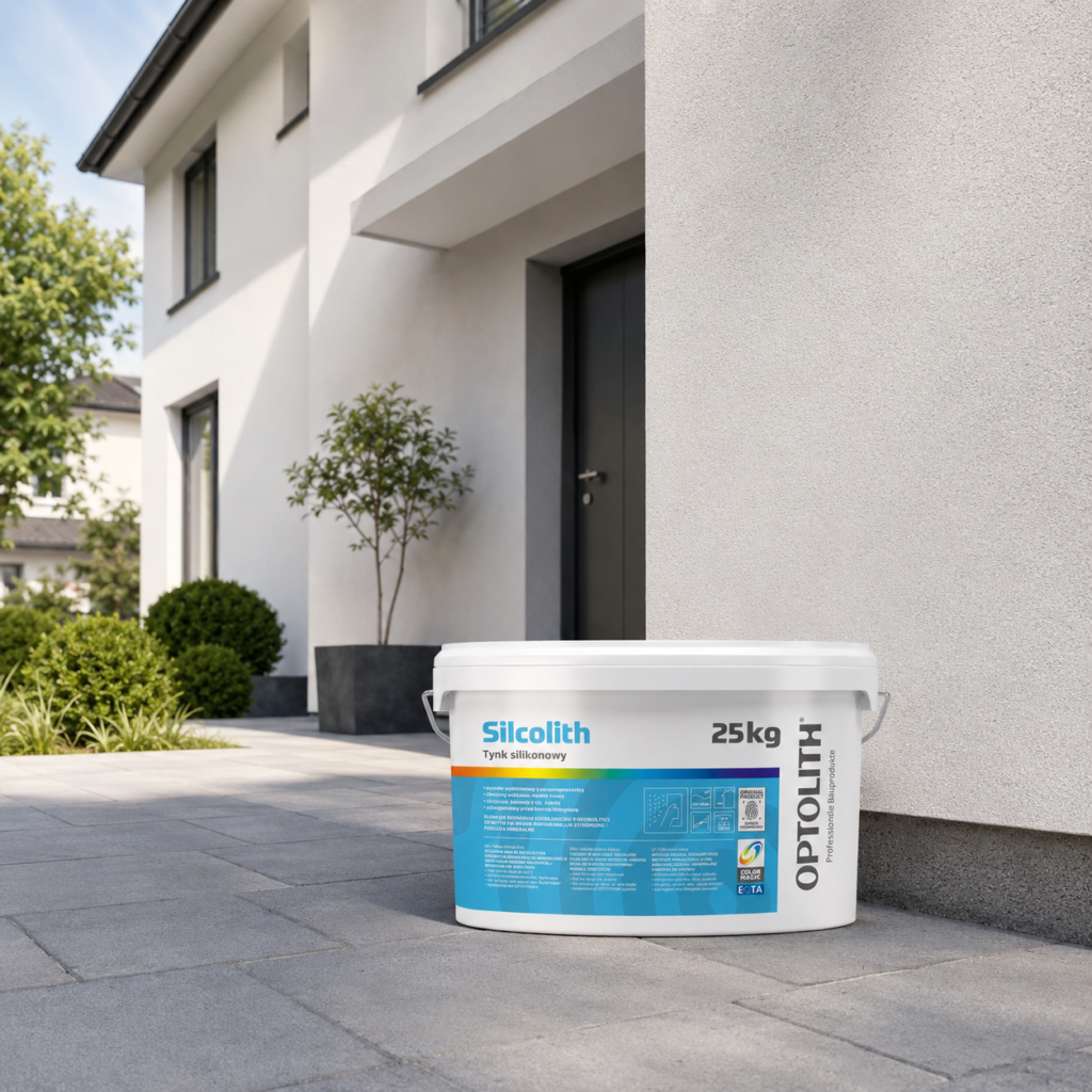 optolith na ziemi Tynk zewnętrzny silikonowy Silcolith Optolith 1,5 mm 25 kg