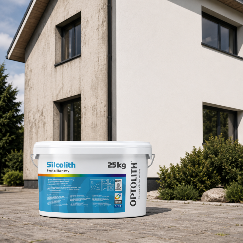 optolith przed po Tynk zewnętrzny silikonowy Silcolith Optolith 1,5 mm 25 kg