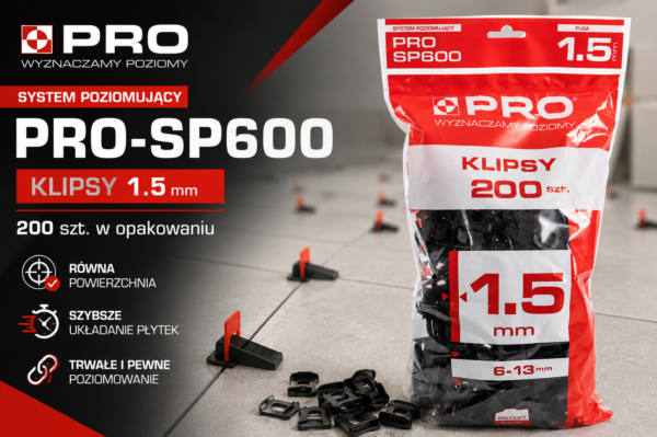 System poziomujący PRO SP600 klipsy 1,5 mm 200 szt. PRO-SP613
