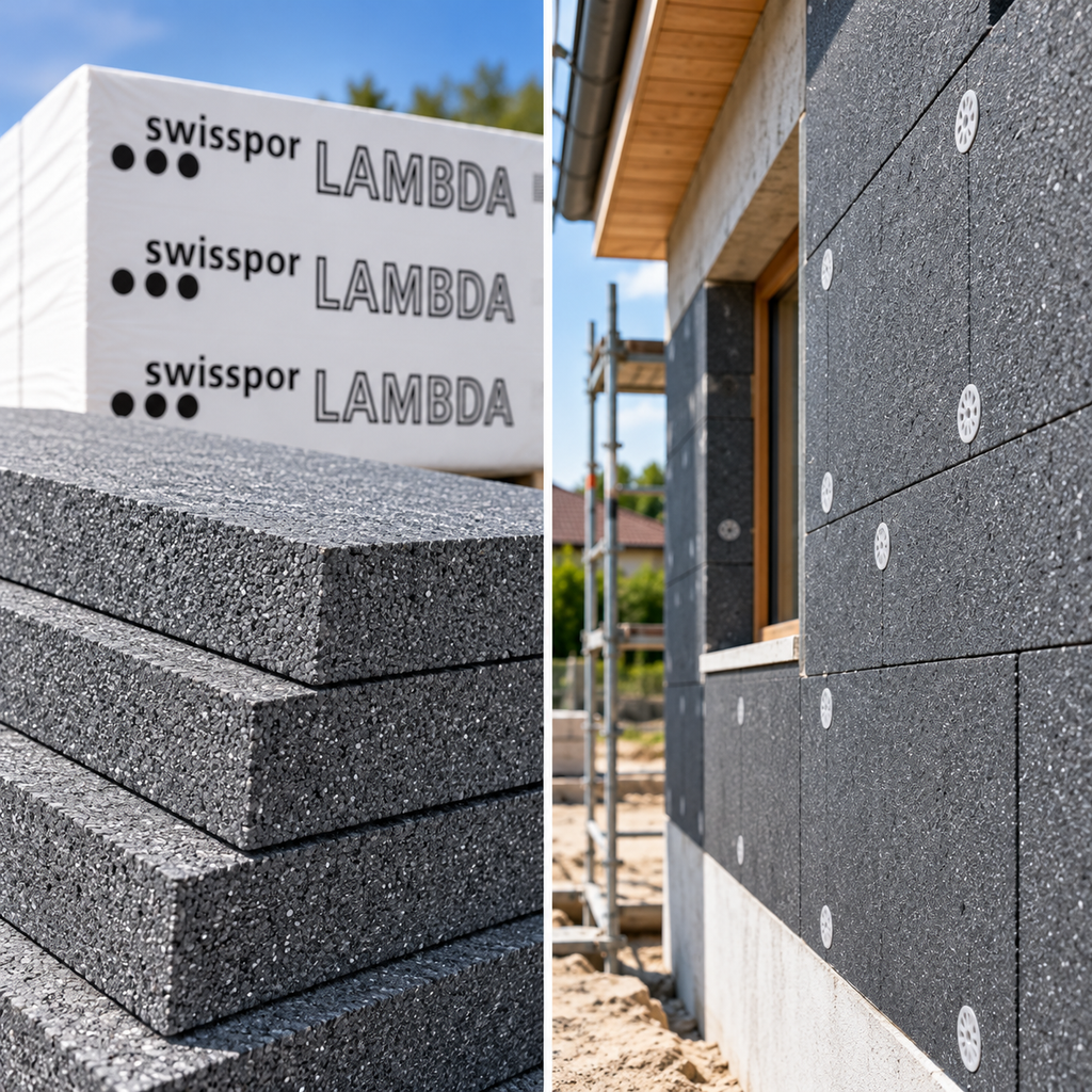 swisspor LAMBDA PLUS fasada – styropian grafitowy 15cm 0,032 do ocieplenia ścian 2 Izolacja Lambda produkt i montaz swisspor LAMBDA PLUS fasada – styropian grafitowy 15cm 0,032 do ocieplenia ścian