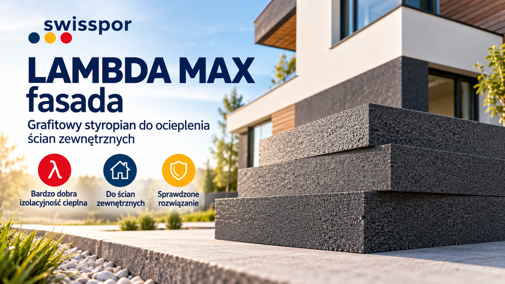 Lambda Max Grafitowa izolacja fasady Swisspor LAMBDA MAX fasada – styropian grafitowy 20 cm λ 0,031 W/mK