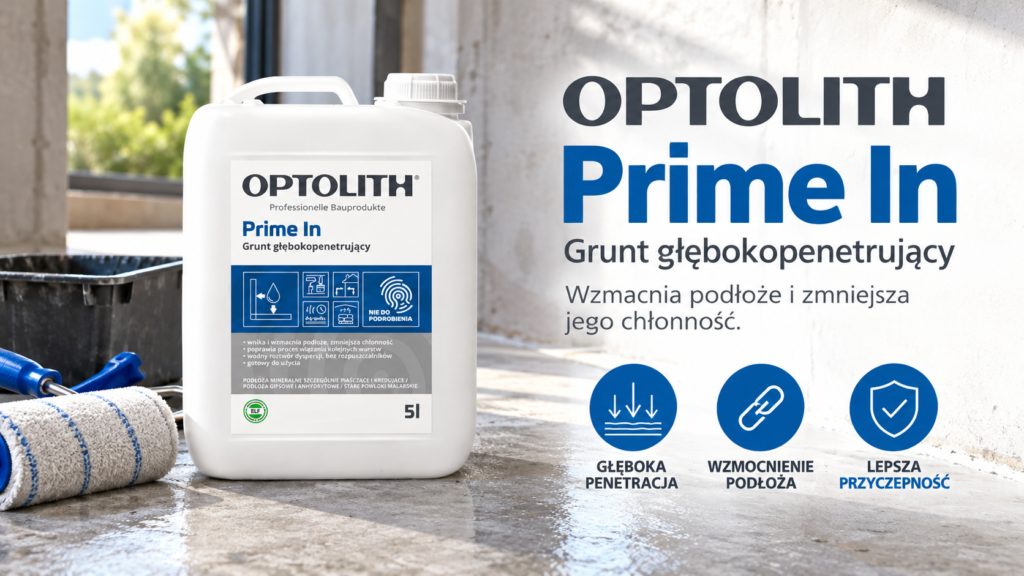 Optolith Optogrunt Prime In 5 l – grunt głębokopenetrujący wzmacniający podłoże 1 Profesjonalny grunt glebokopenetrujacy Prime In Optolith Optogrunt Prime In 5 l – grunt głębokopenetrujący wzmacniający podłoże